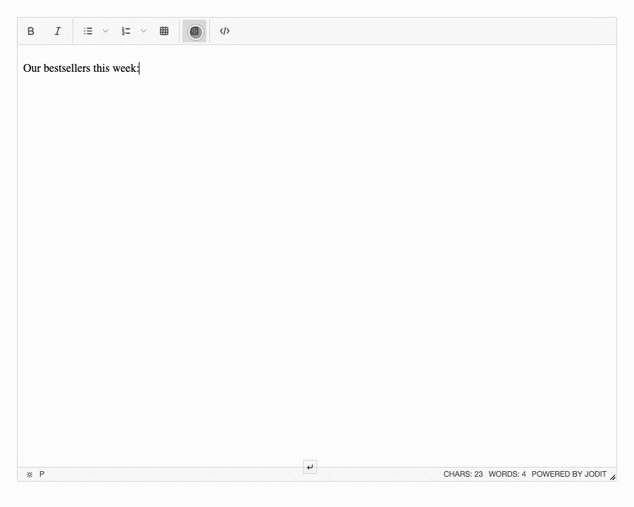 Inserting a table of products and changing its template